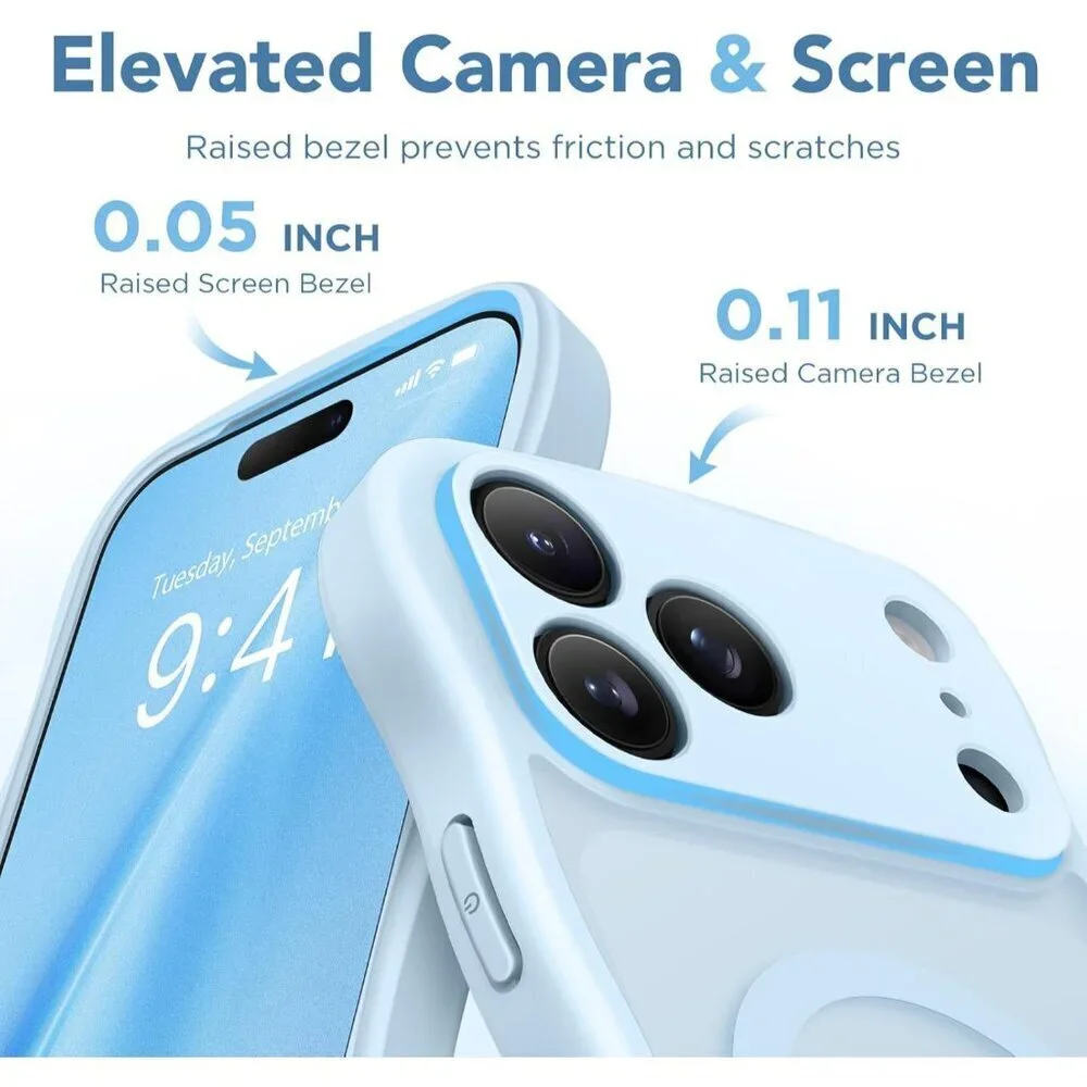 Women Light Blue Iphone 17 Pro Max Case Full Camera Protection Mag Safe